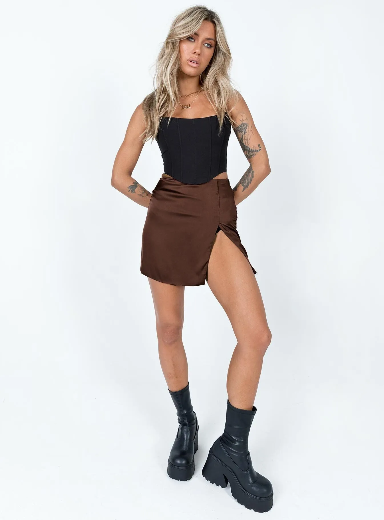 The Smith Mini Skirt Brown Adjustable drawstring