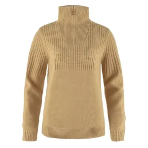 PreShrunk Fabric Lightweight Open Weave Fjallraven Womens Ovik Half Zip Knit Dune Beige
