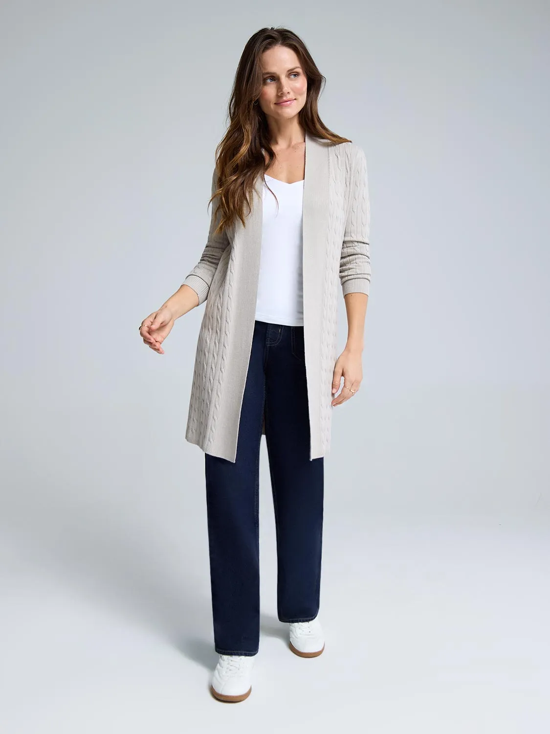 Mini Cable Long Cardigan Chill Wear Basic Layer