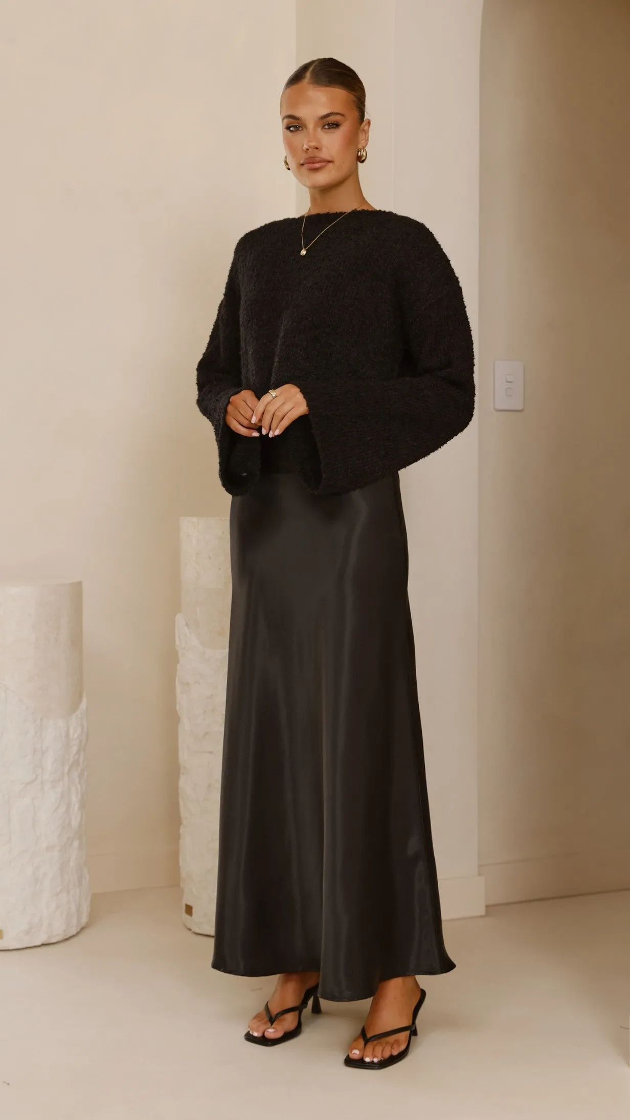 Zala Cropped Knit Sweater - Black No Fuss