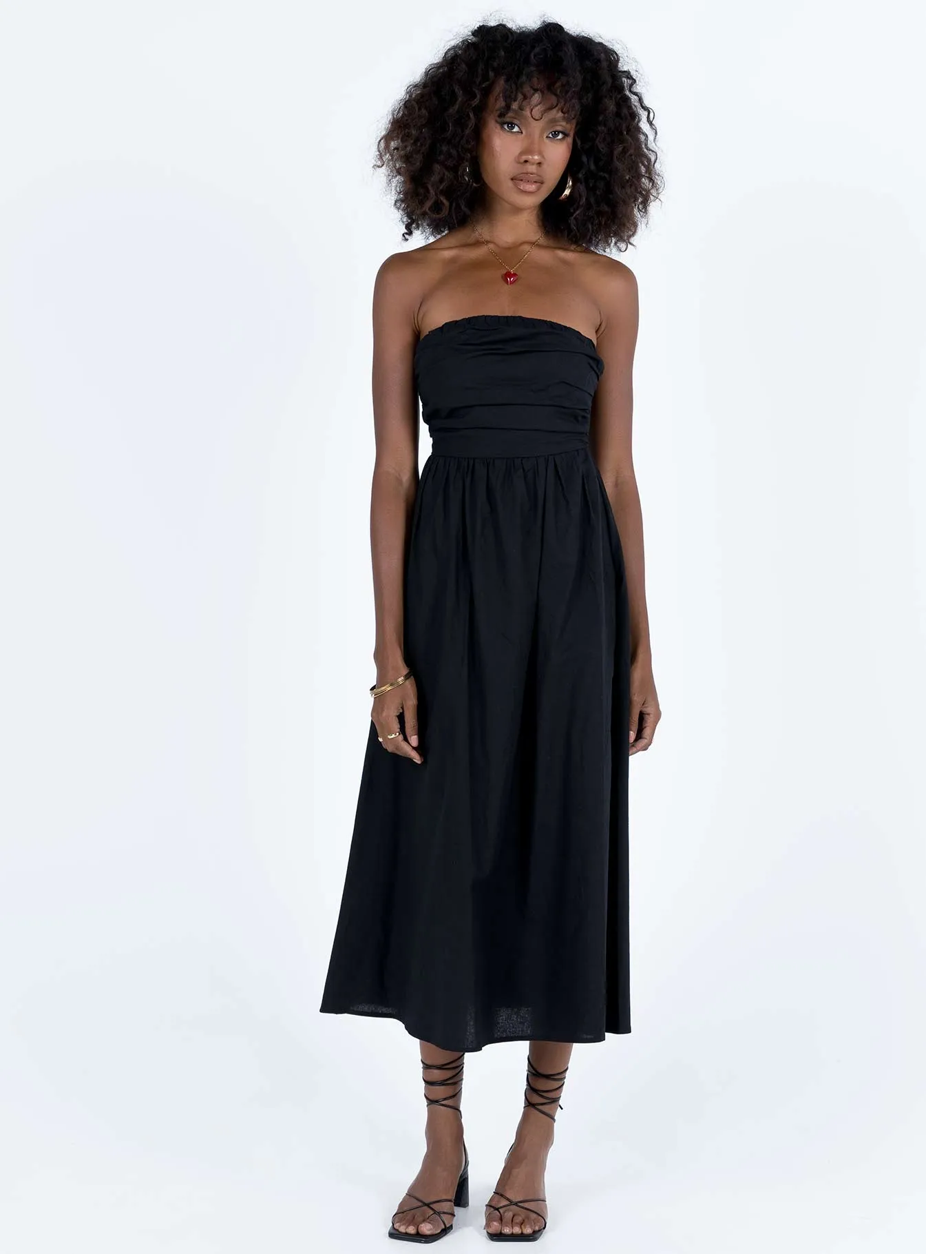 Minimalist fit-and-flare Linen Soft Barina Maxi Dress Black