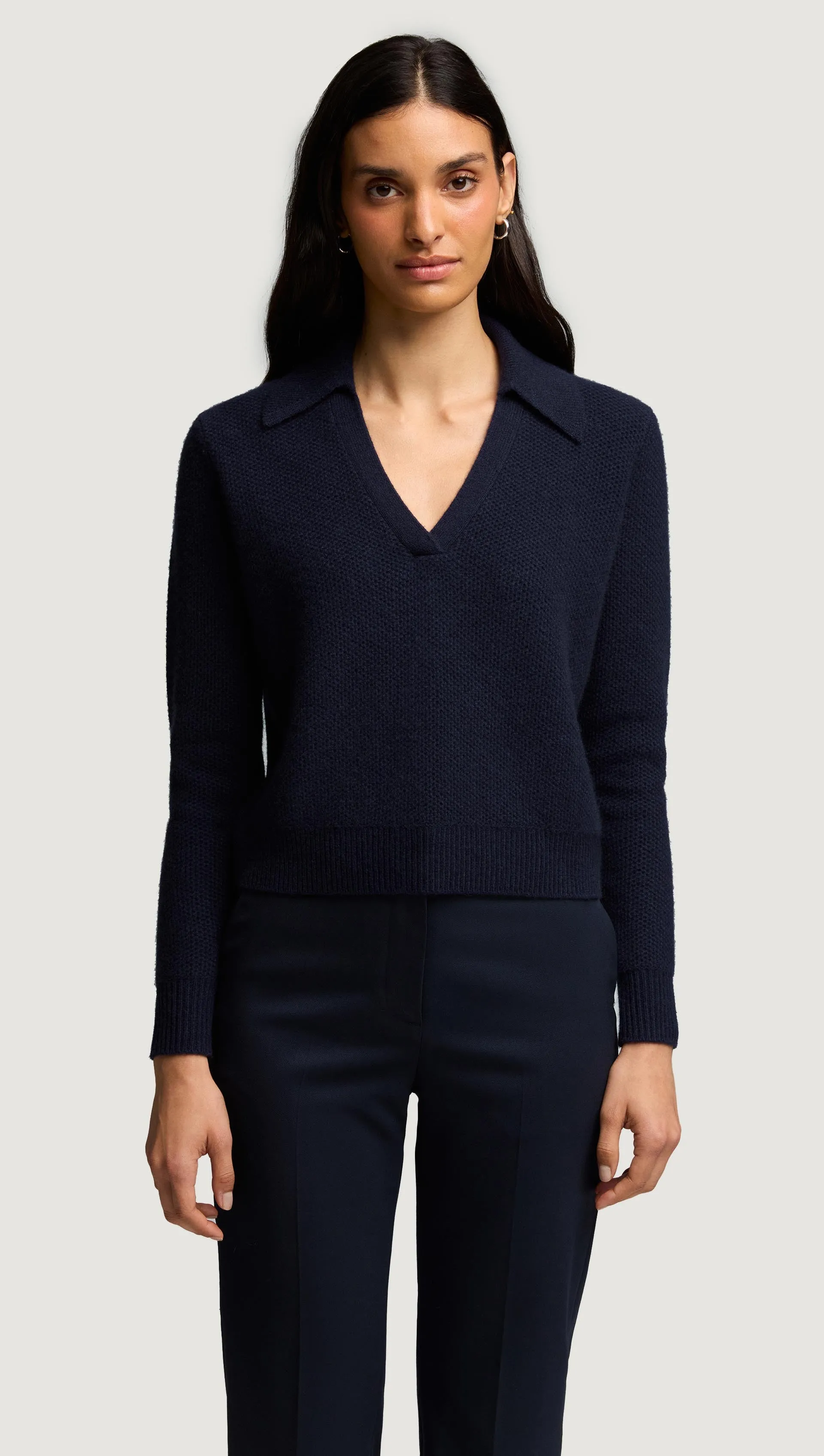 Polo Sweater in Wool Cashmere | Navy Durable Blend Street Comfort