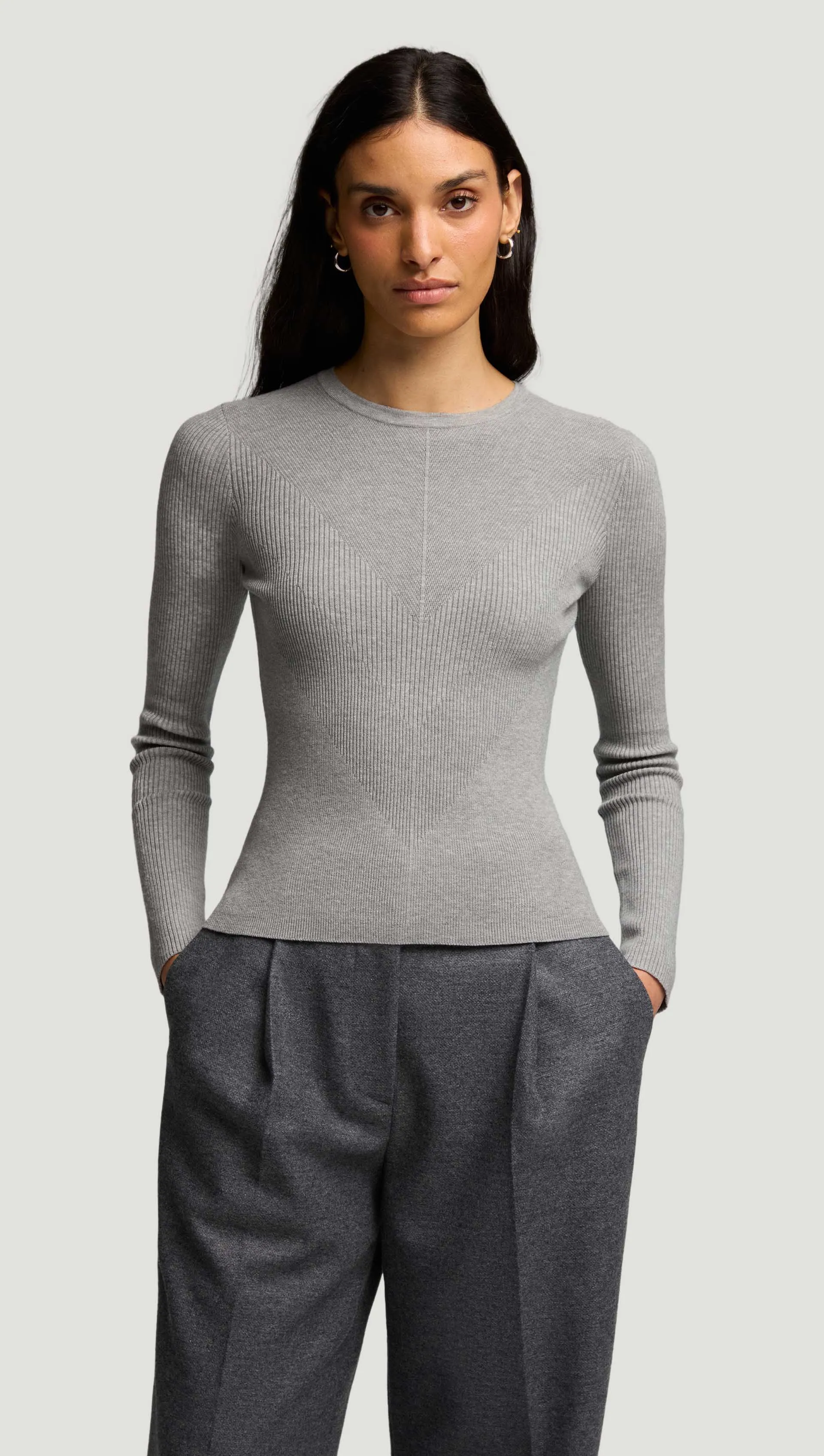 Knit Longsleeve Crew in Stretch Wool | Light Grey Wearable Basic