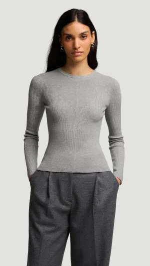 Wrinkle Resistant Finish TemperatureRegulating Fabric Knit Longsleeve Crew in Stretch Wool | Light Grey