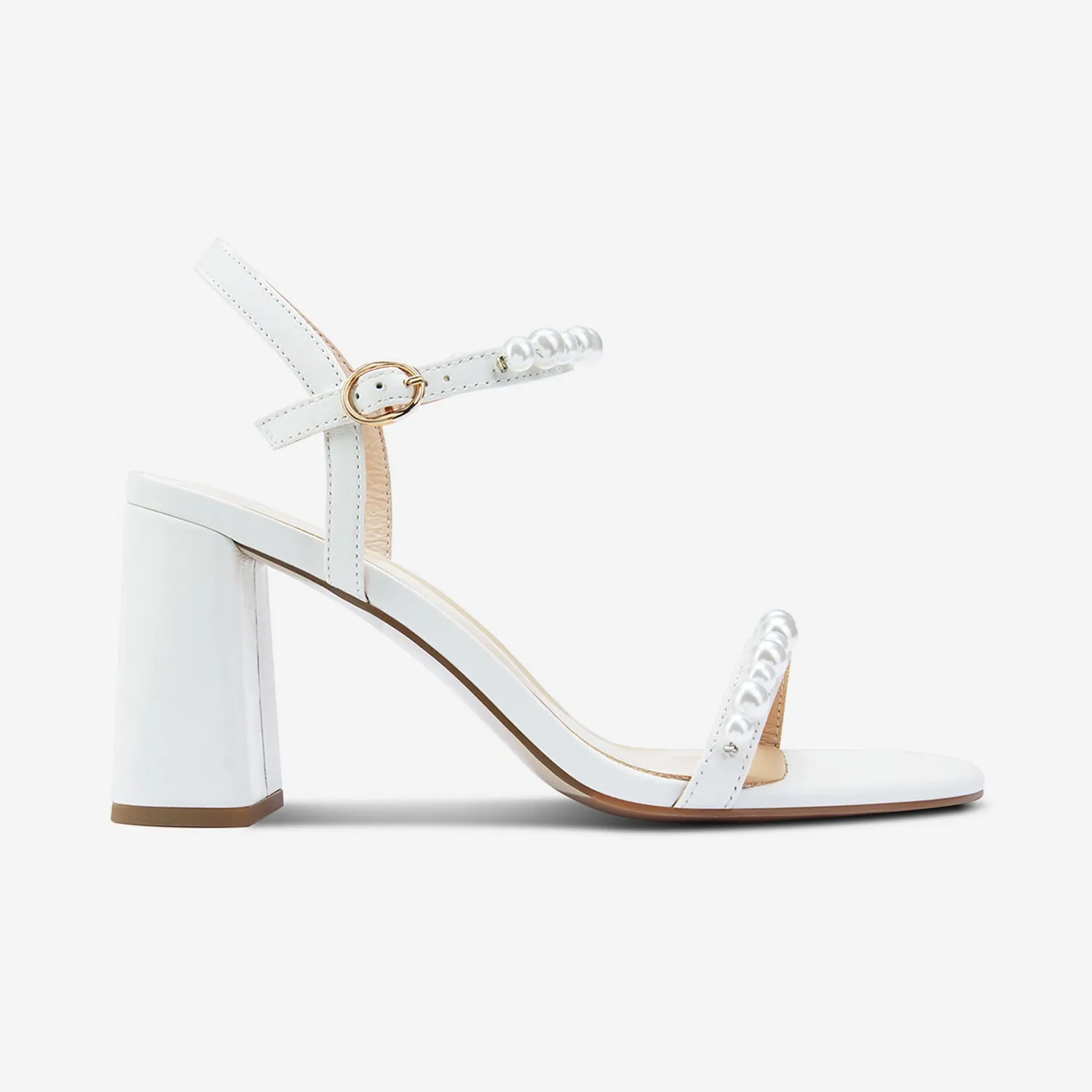 Elegant Boots Flo Sandal Heel | Off-White Leather/Pearl