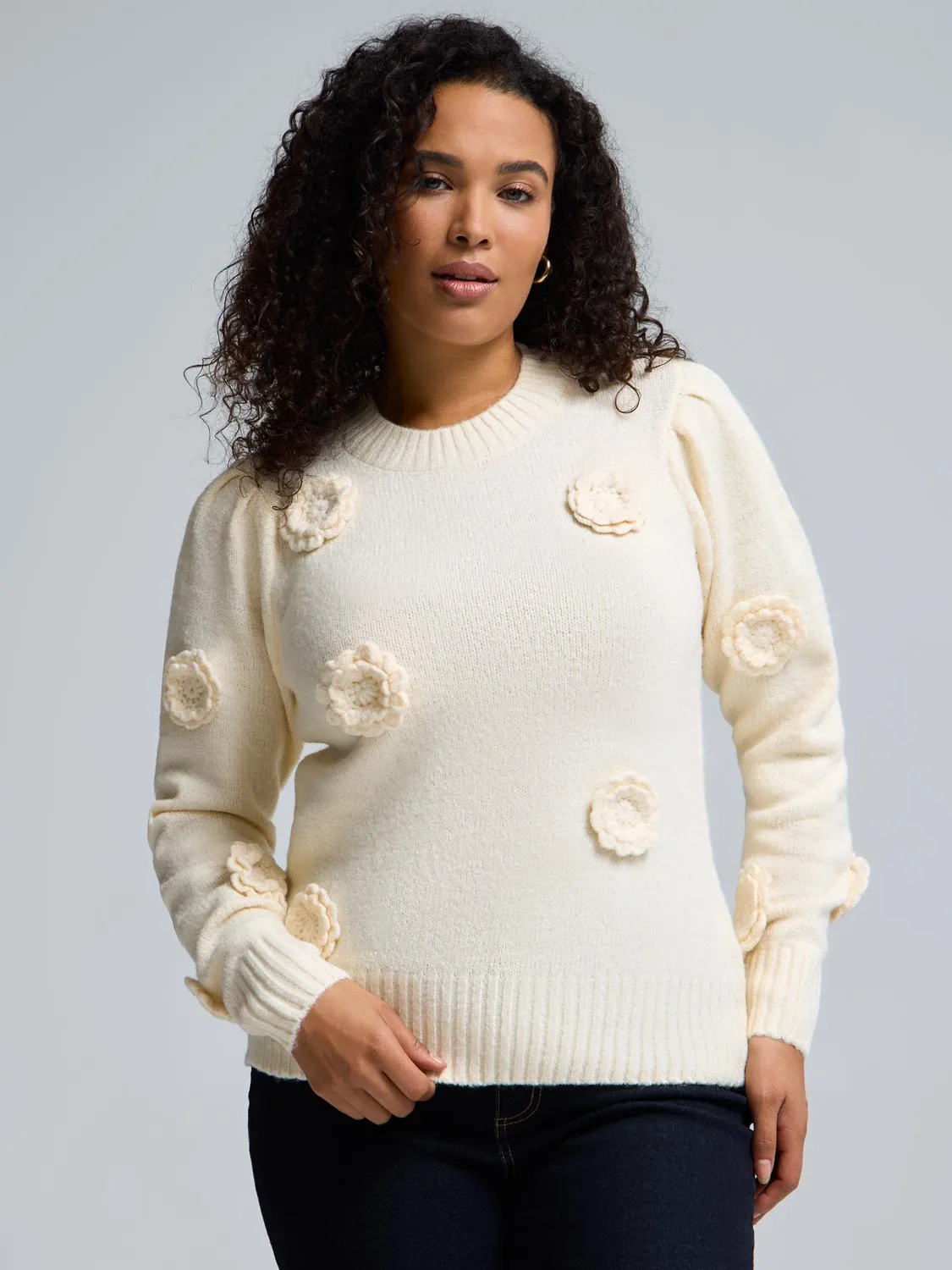 Floral Applique Sweater Gradient Colorfast Dye