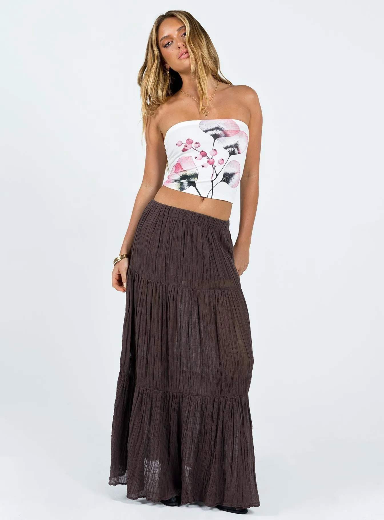 Gilchrist Low Rise Maxi Skirt Brown Ankle length Transitional Wear