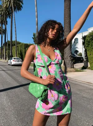 Quincy Mini Dress Green / Pink Floral Morning Wear