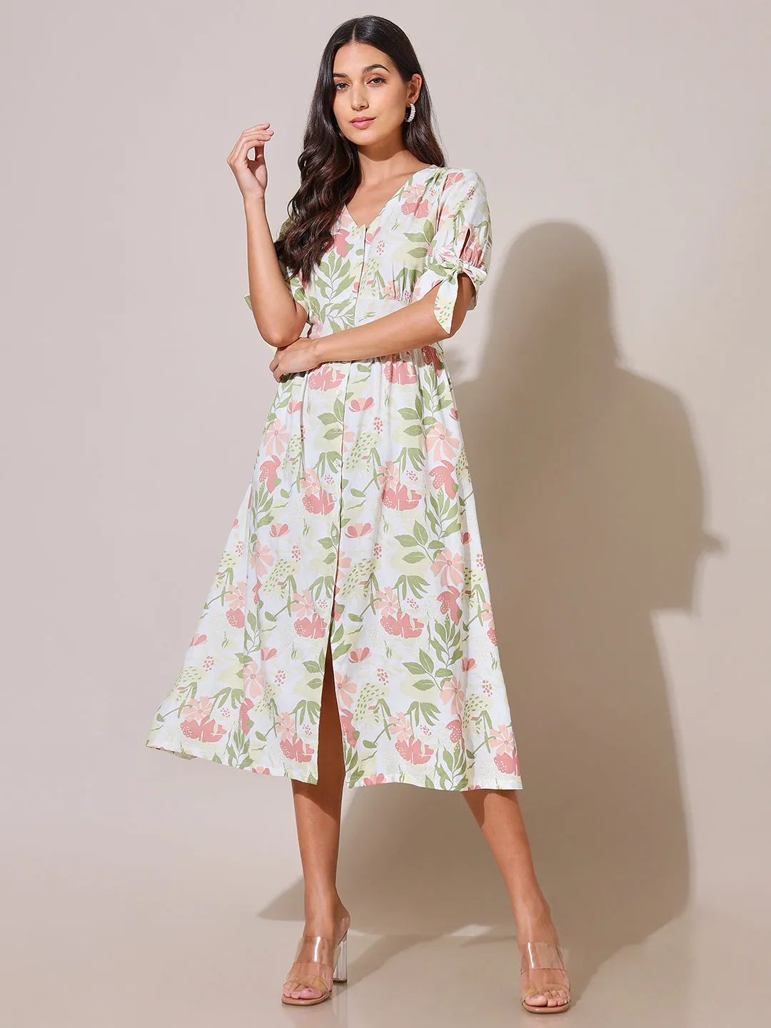 Paint With Love Floral Printed Fit & Flare Dress Slim Shape