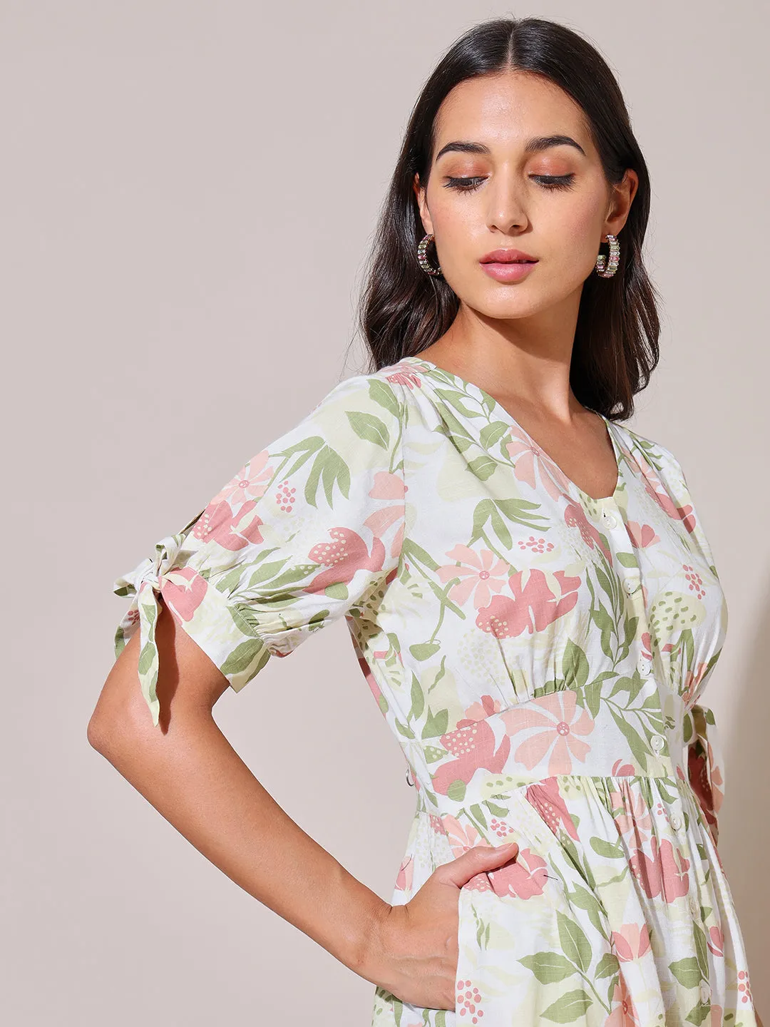 Bold Elegance Paint With Love Floral Printed Fit & Flare Dress