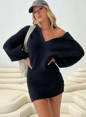 Thorelle Sweater Mini Dress Black Tie-Detail Classic Vibe