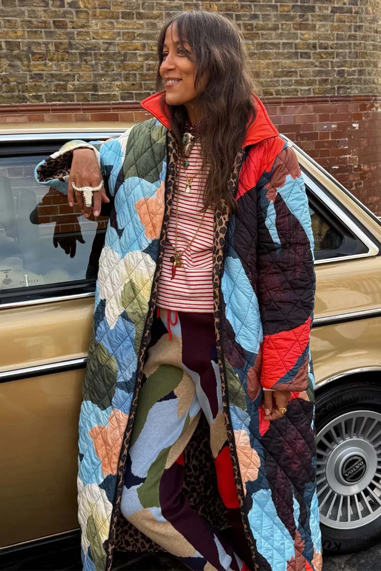 Bright Color Navy Abstract Coat