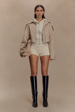 Frank Cropped Collared Jacket - Camel Compact Design LaserCut Vents