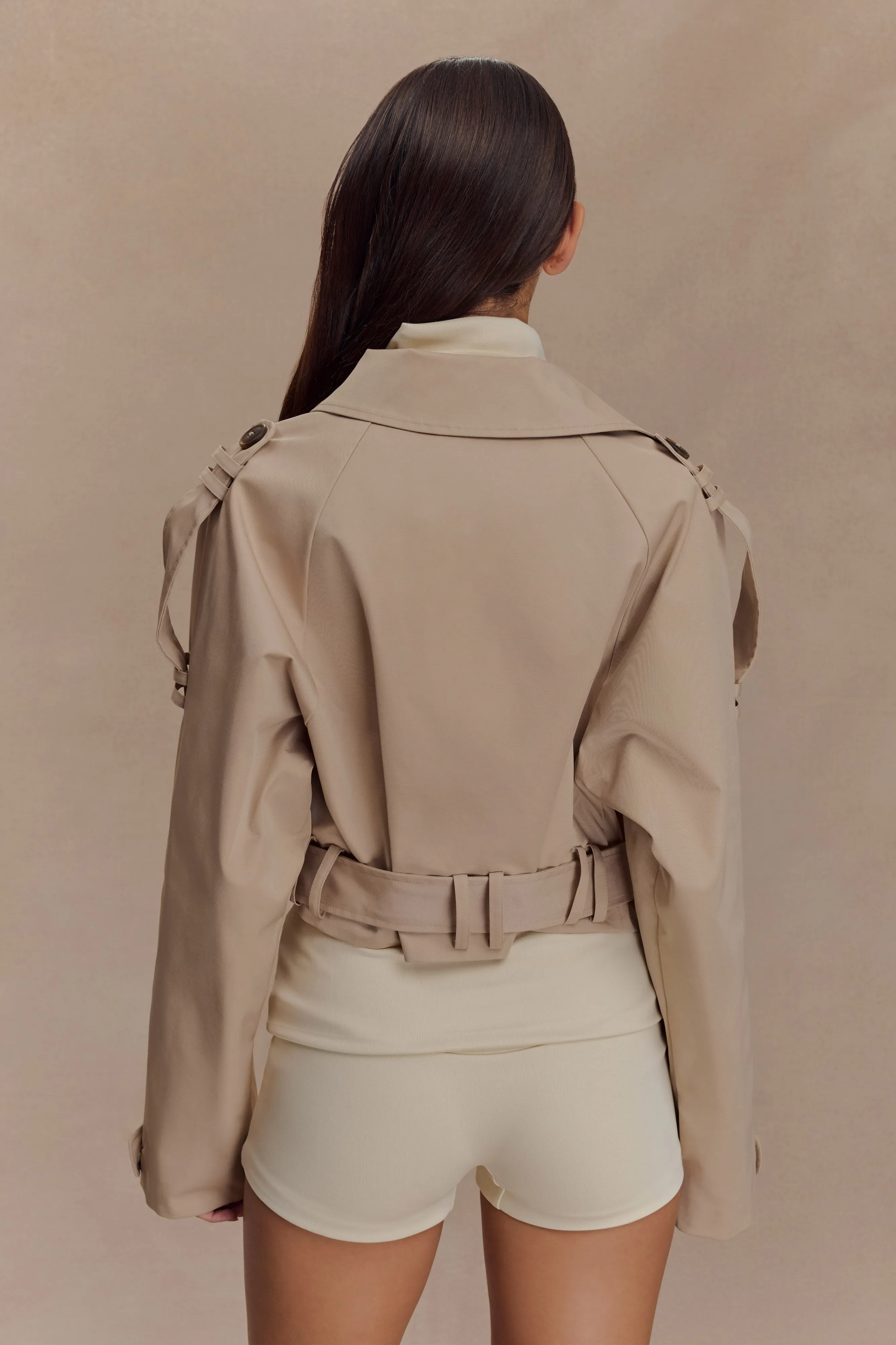 Frank Cropped Collared Jacket - Camel Anti Slip Shoulder Pads