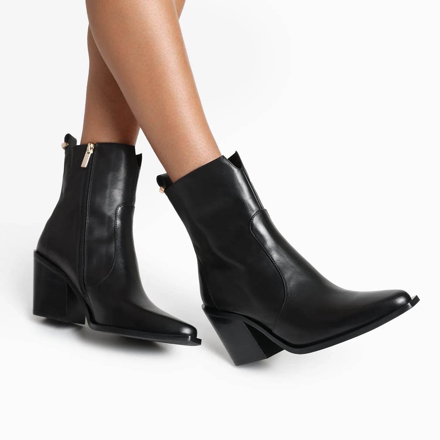 Franklin Ankle Boot | Black leather Cute Heels