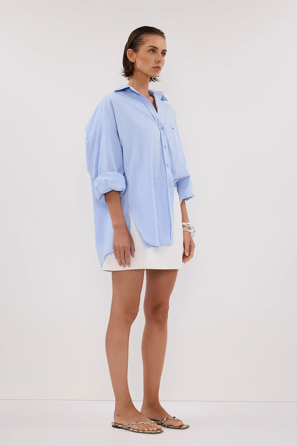 RHEA BLUE OVERSIZED COTTON SHIRT Sports Outfit Organic Cotton Construction