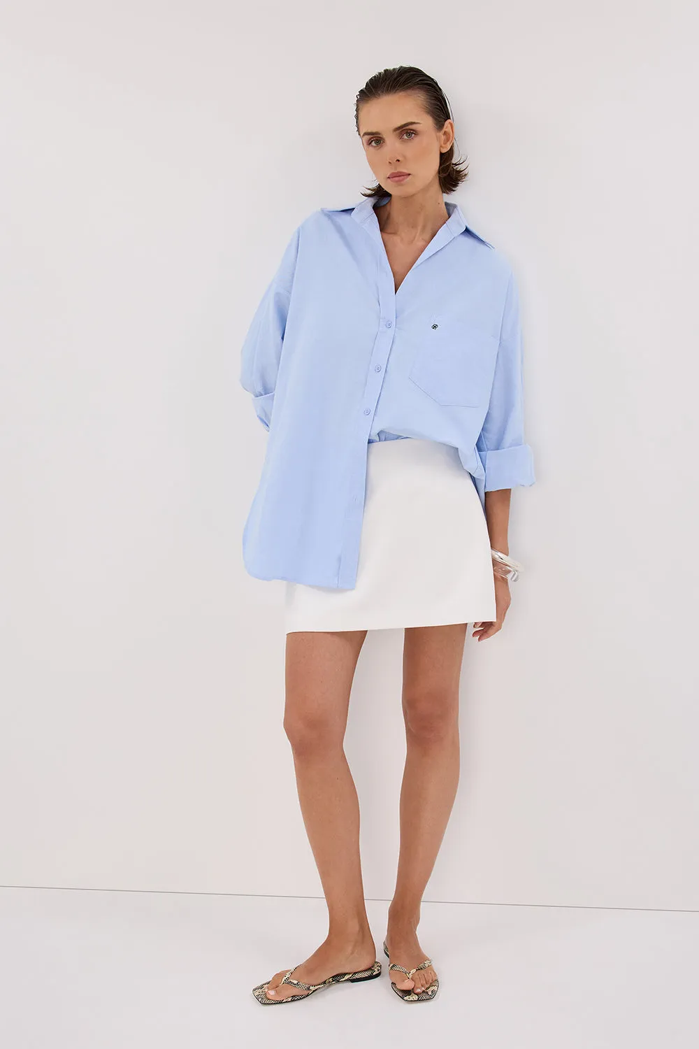 RHEA BLUE OVERSIZED COTTON SHIRT Sporty Look Versatile Style Trend