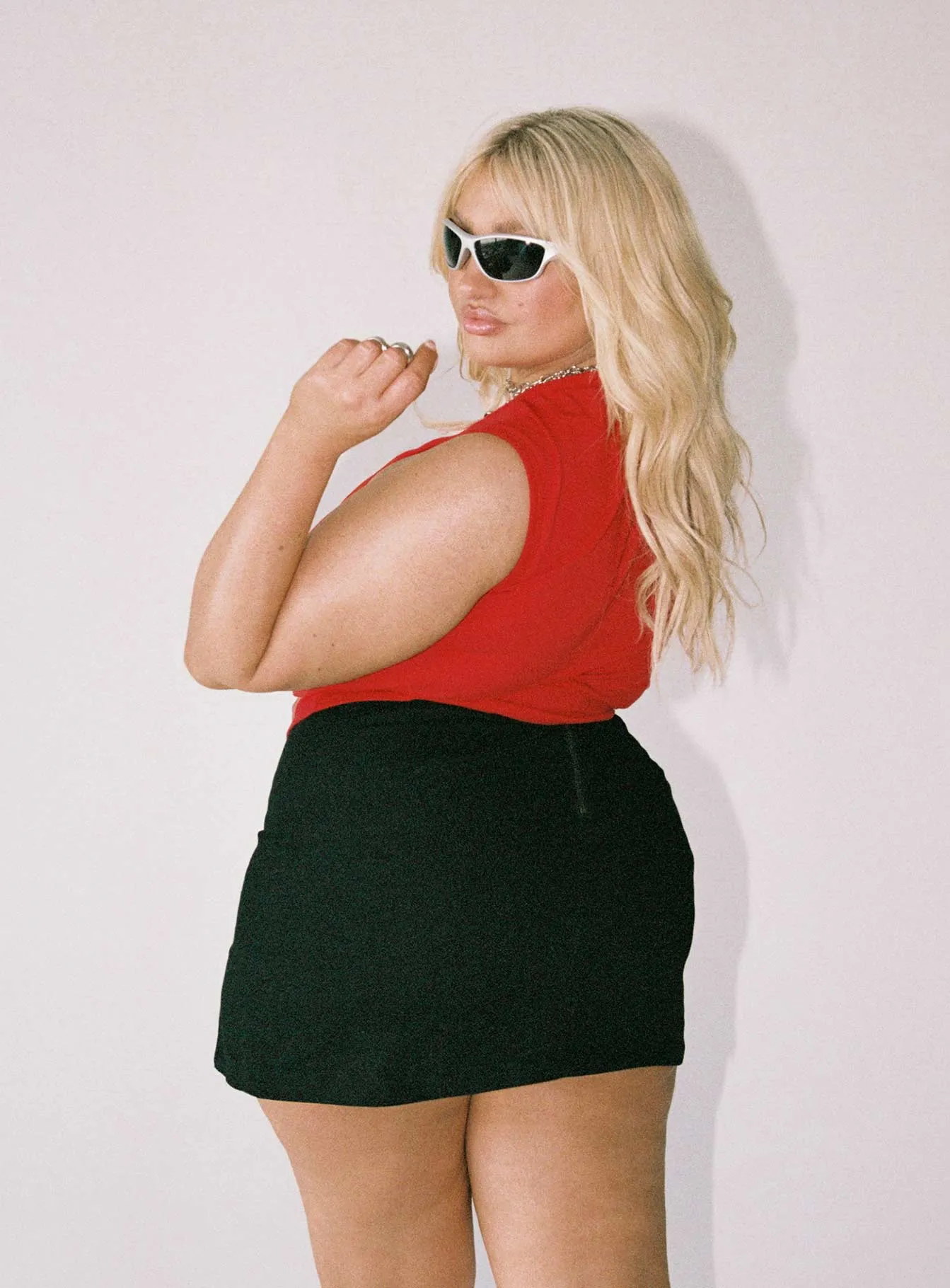 Knitted Fabric A Line Cut Madison Mini Skirt Black Curve