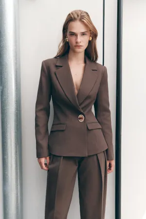 Soft Weather Wear Max Cinched Waist Blazer - Chocolate