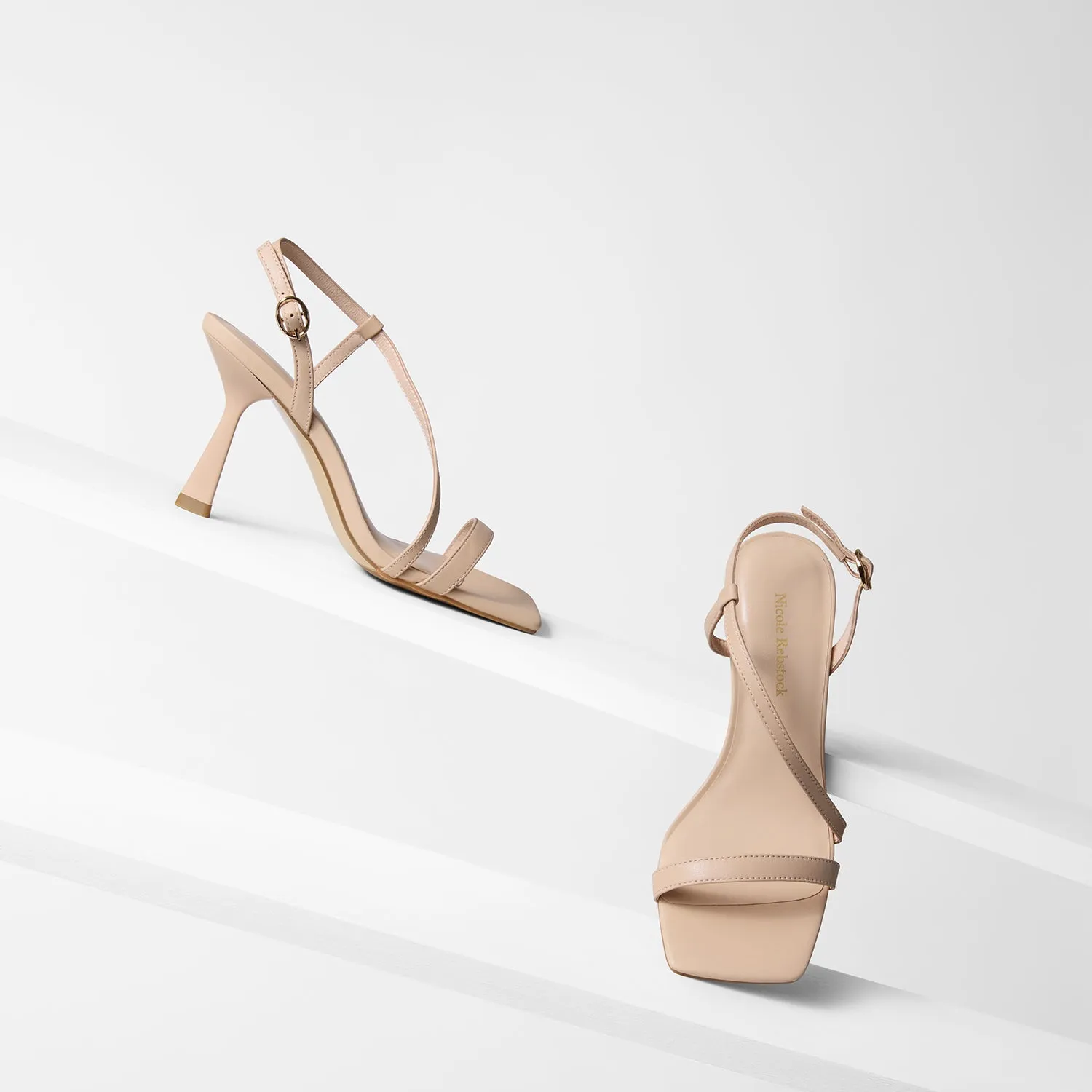 Gabby Sandal Heel | Nude Leather Pointed Sandals