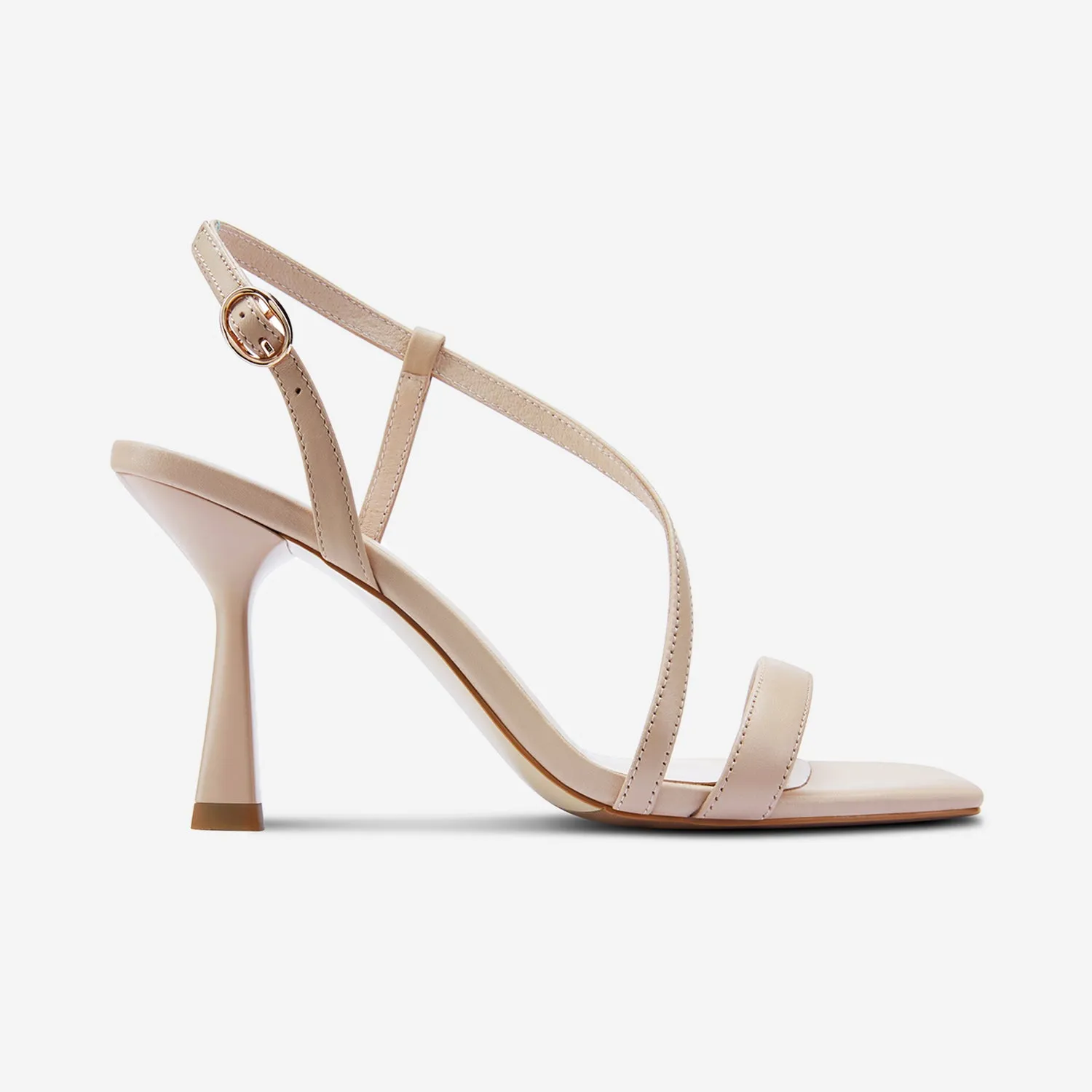 Gabby Sandal Heel | Nude Leather Flexible Construction Laser cut