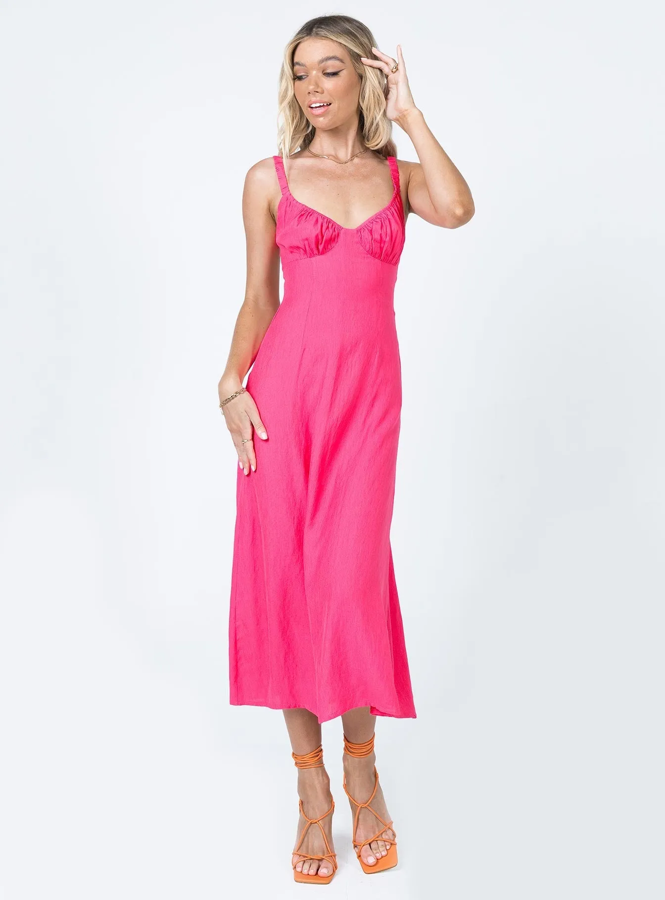 Georgia Midi Dress Pink Stylish Cut Cool Layers