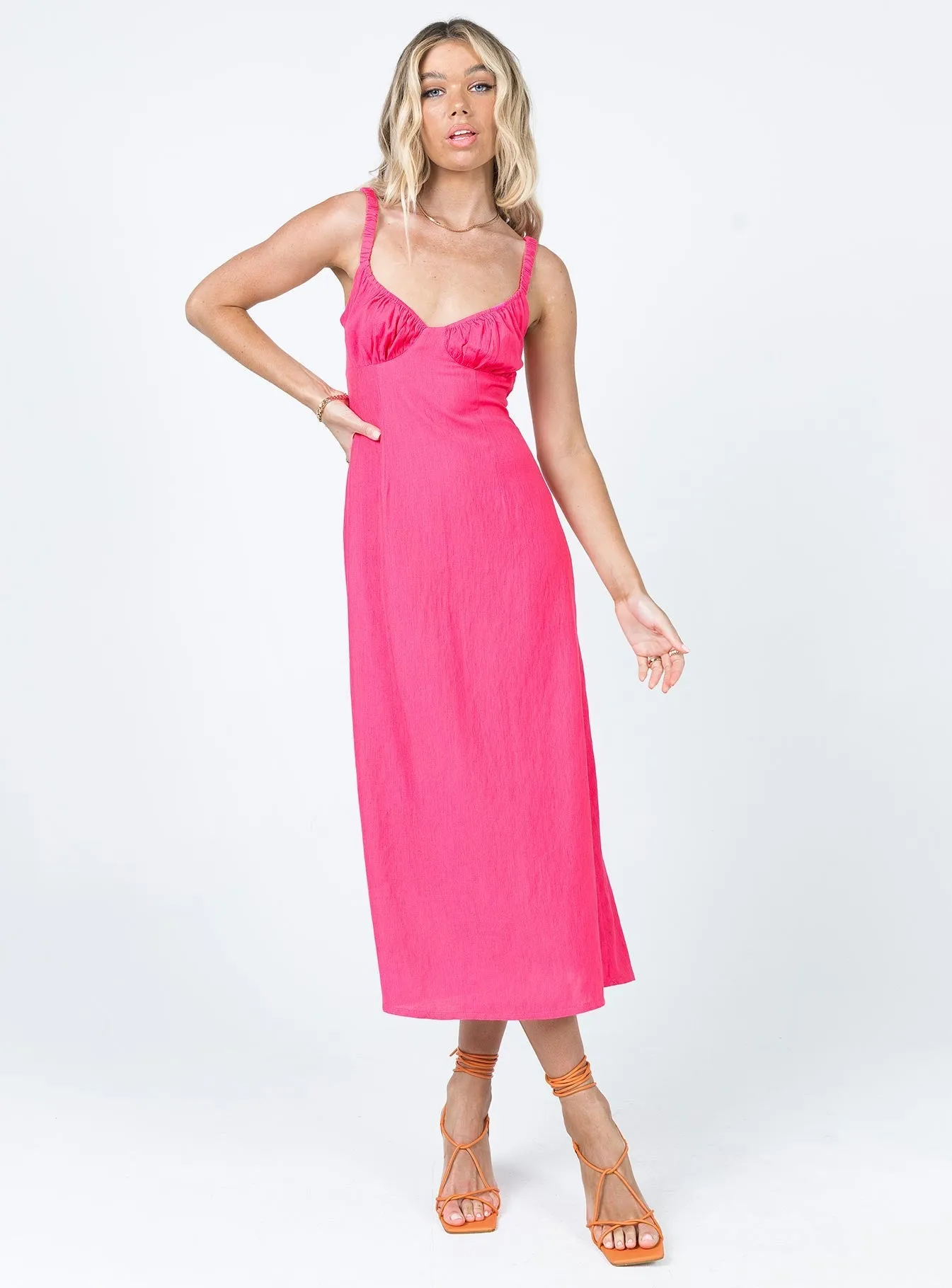 Georgia Midi Dress Pink Fitted Style Natural Texture