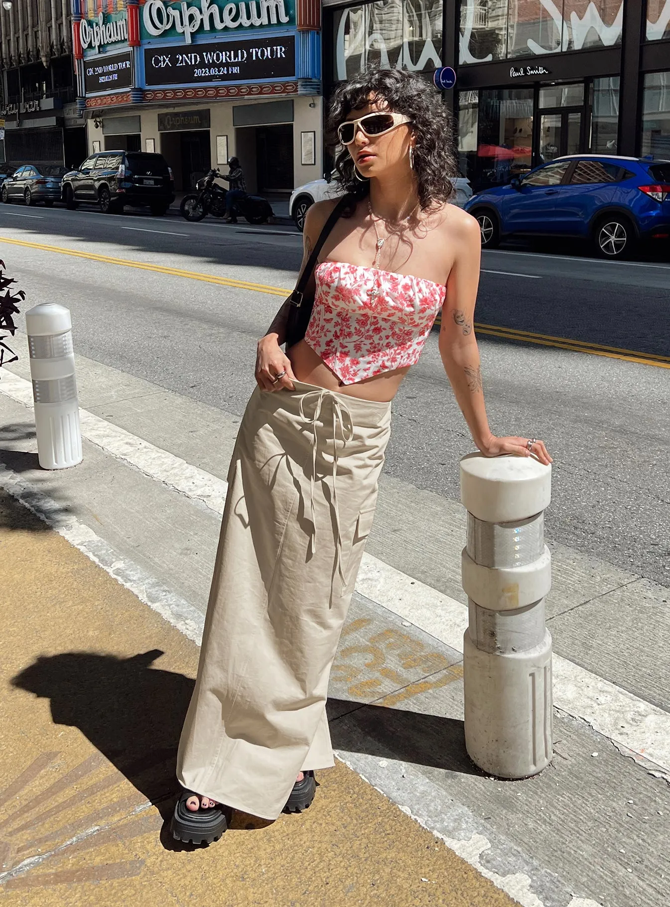 Layered Structure Modern Design Giddings Cargo Maxi Skirt Beige