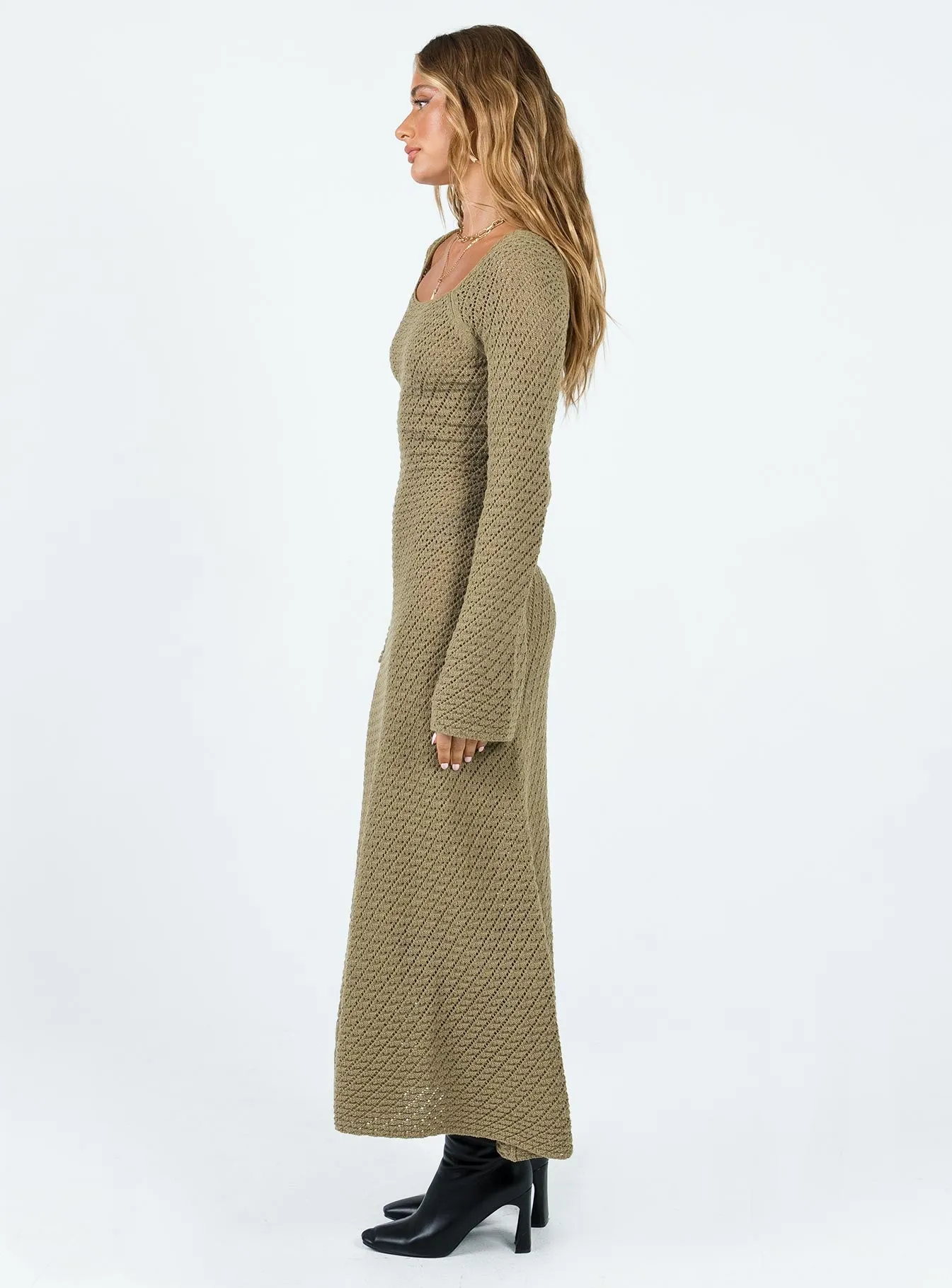 Lorena Long Sleeve Maxi Dress Khaki Easy-Storage Sophisticated Wear