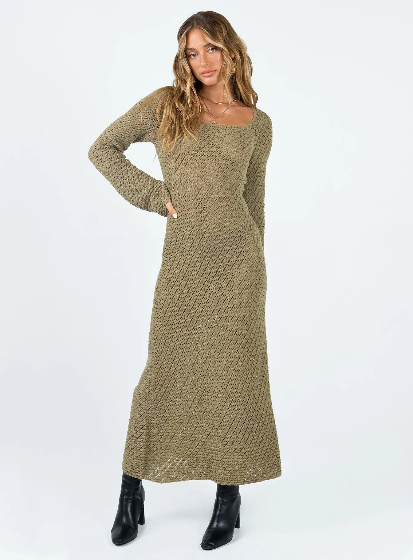 Lorena Long Sleeve Maxi Dress Khaki Sustainable-Lining