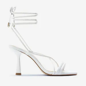 Gio Sandal Heel | White Leather Glamorous Shoes Adjustable