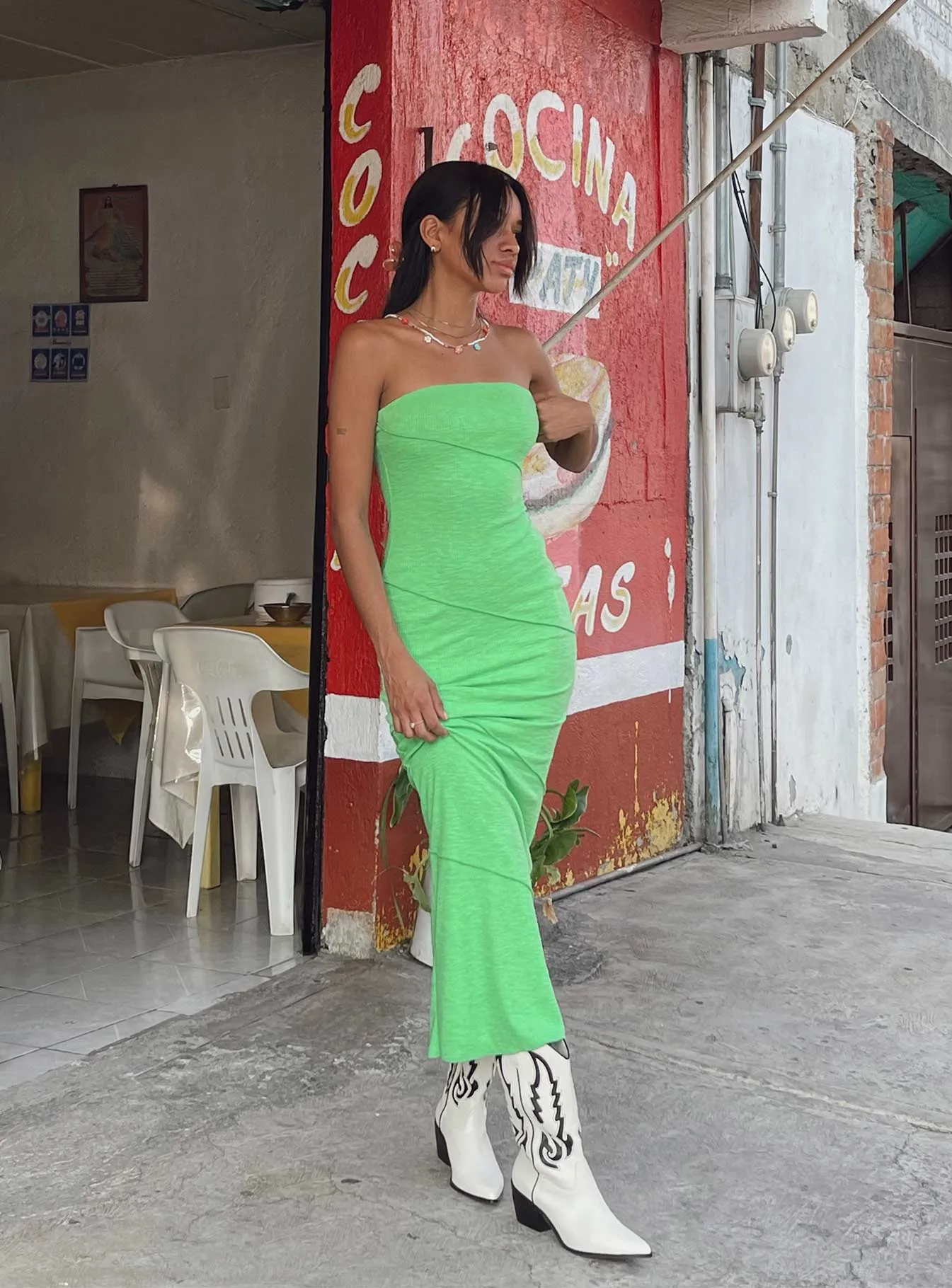 Oscar Midi Dress Green AntiStaticMaterial Lightweight Feel