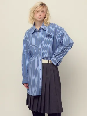 Essential Wear Unisex Fit COTTON OVERSIZED SHIRT STRIPE_BLUE NAVY