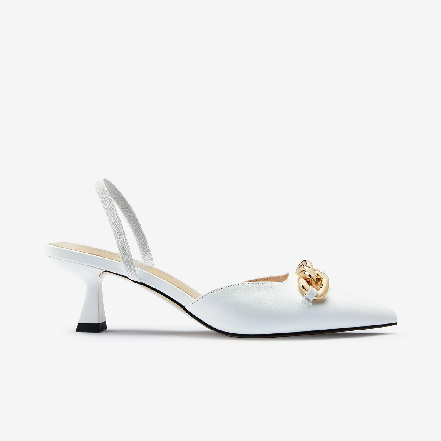 Sloane Slingback Heel | White Leather Premium Pumps