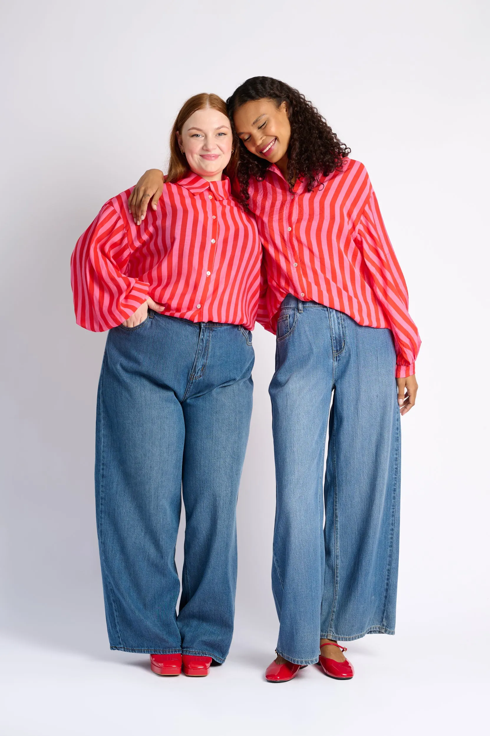 Easy and Relaxed The Bellow Sleeve Shirt in Pink Red Stripe