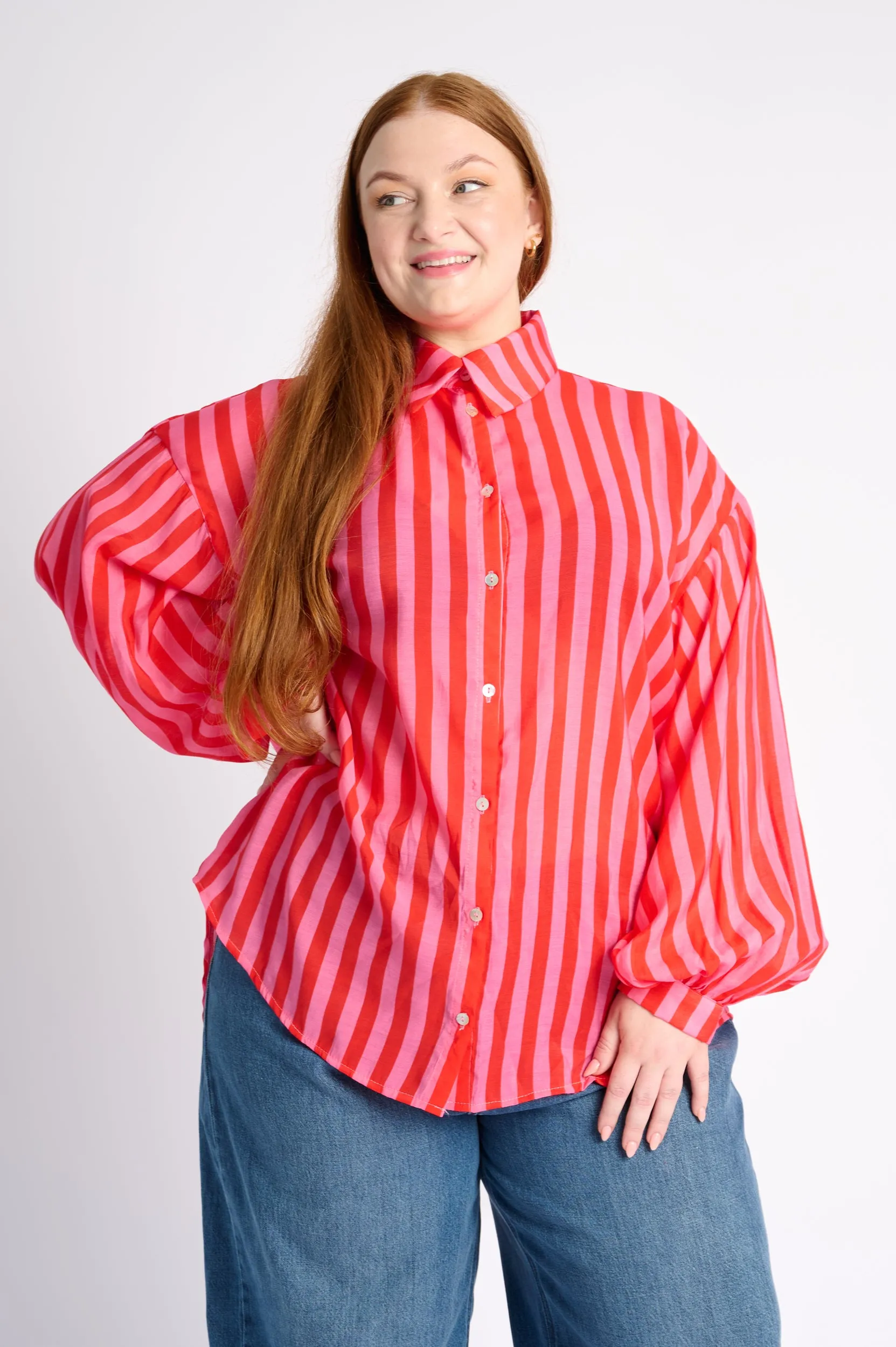 AllSeasonWear The Bellow Sleeve Shirt in Pink Red Stripe