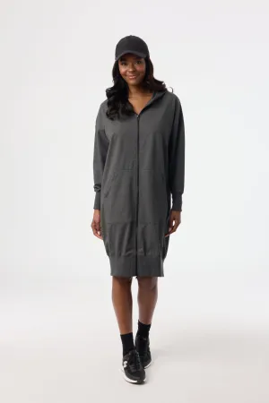 Grey Zipper Sweatshirt Dress Earth-Tone Soft Fit Wear