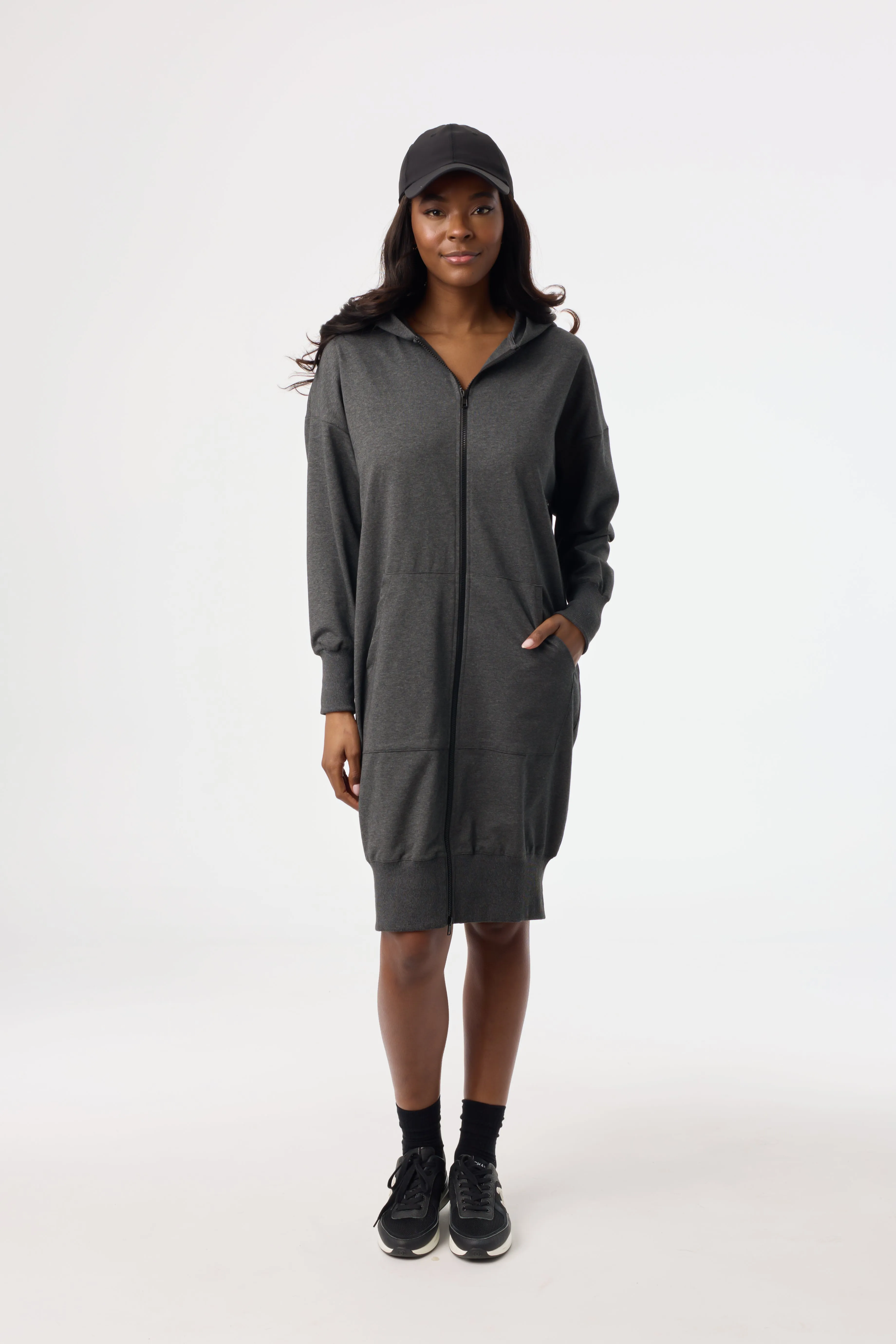 Grey Zipper Sweatshirt Dress Sophisticated and Relaxed