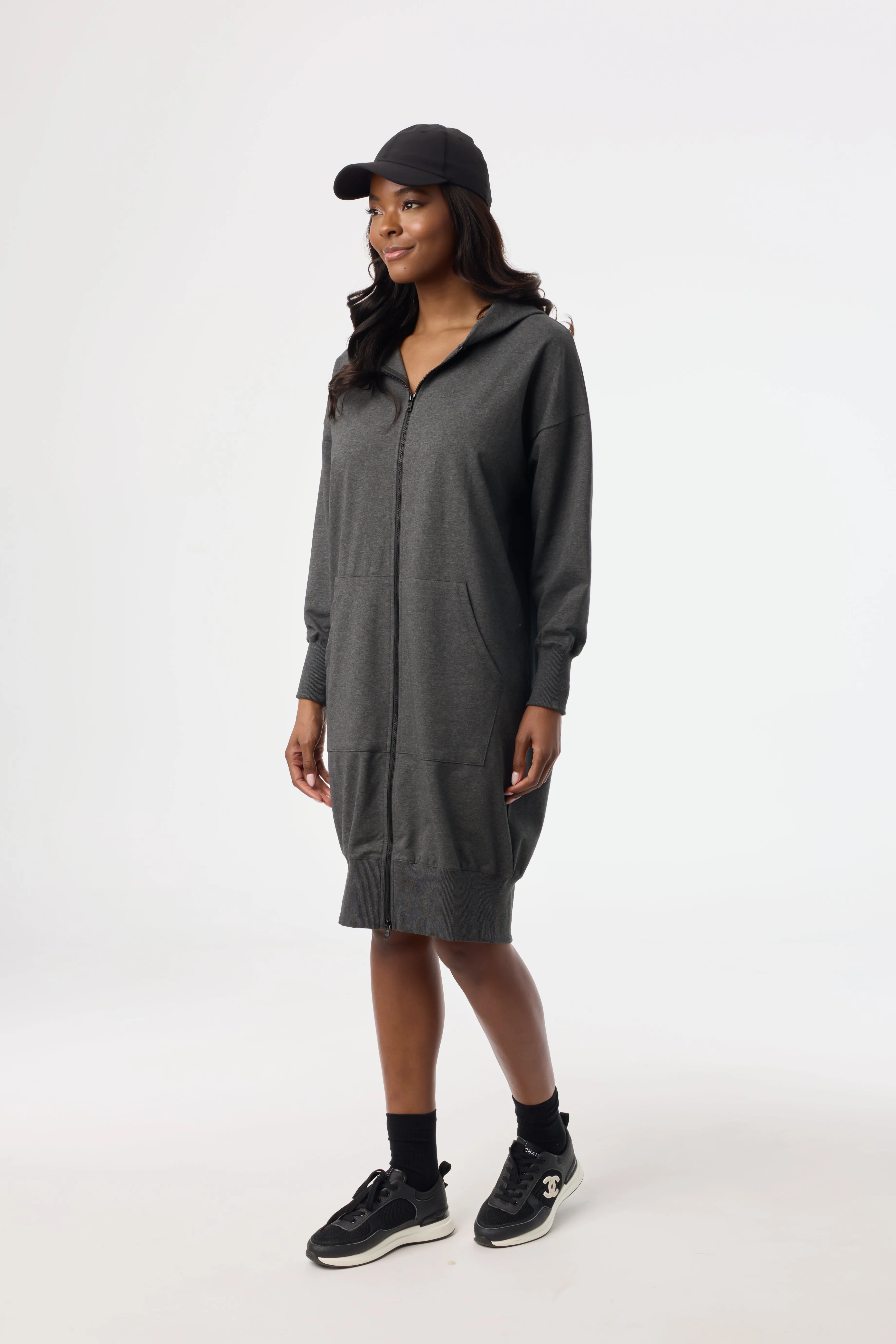 Grey Zipper Sweatshirt Dress Villa Light