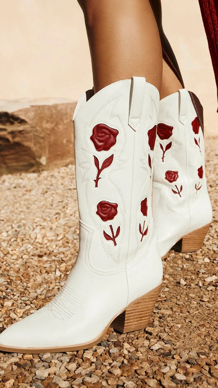 Arden Boots - White-Garnet Elastic Stretch