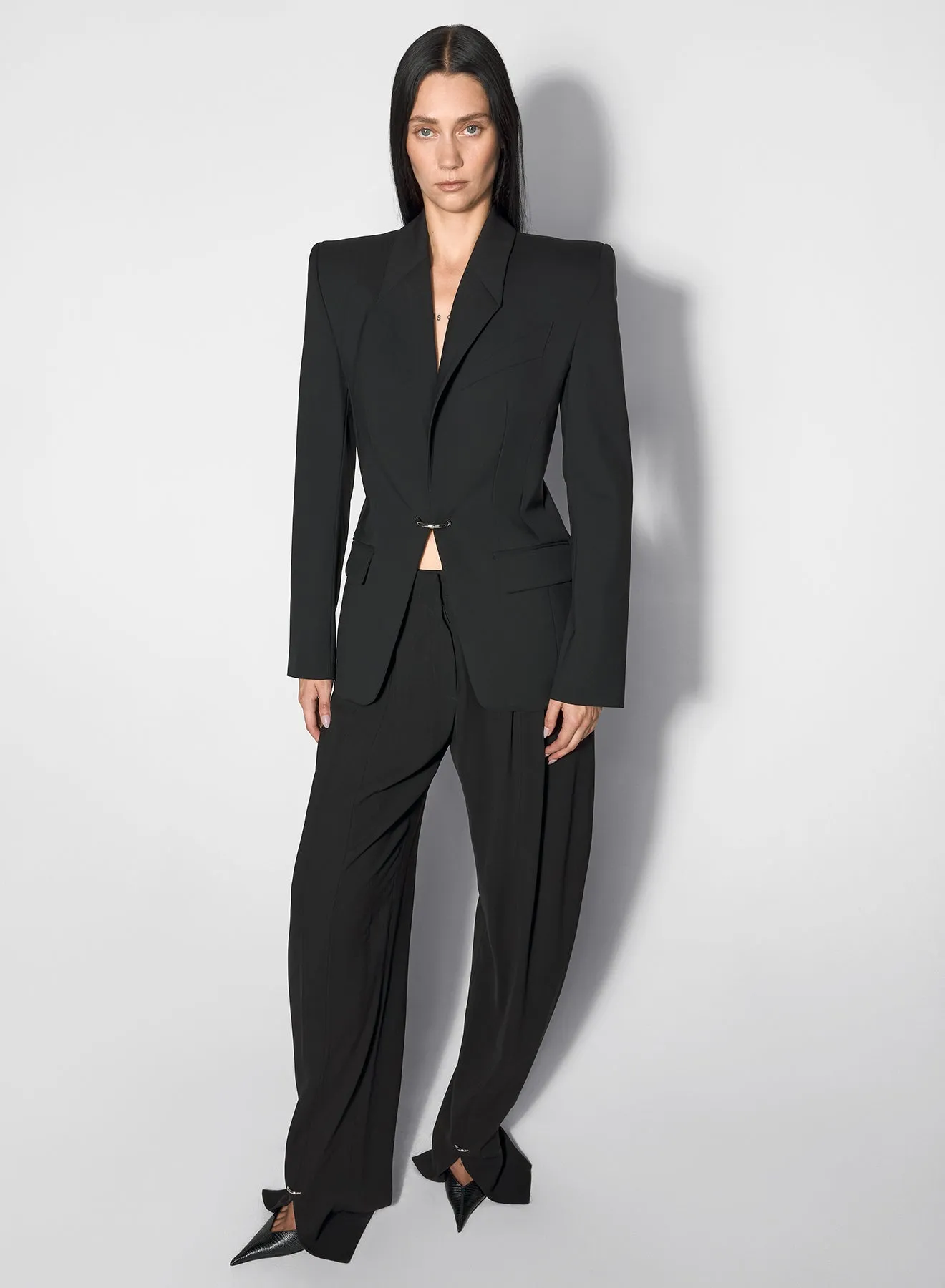 Abrasion Resistant Edges black pierced tailored jacket