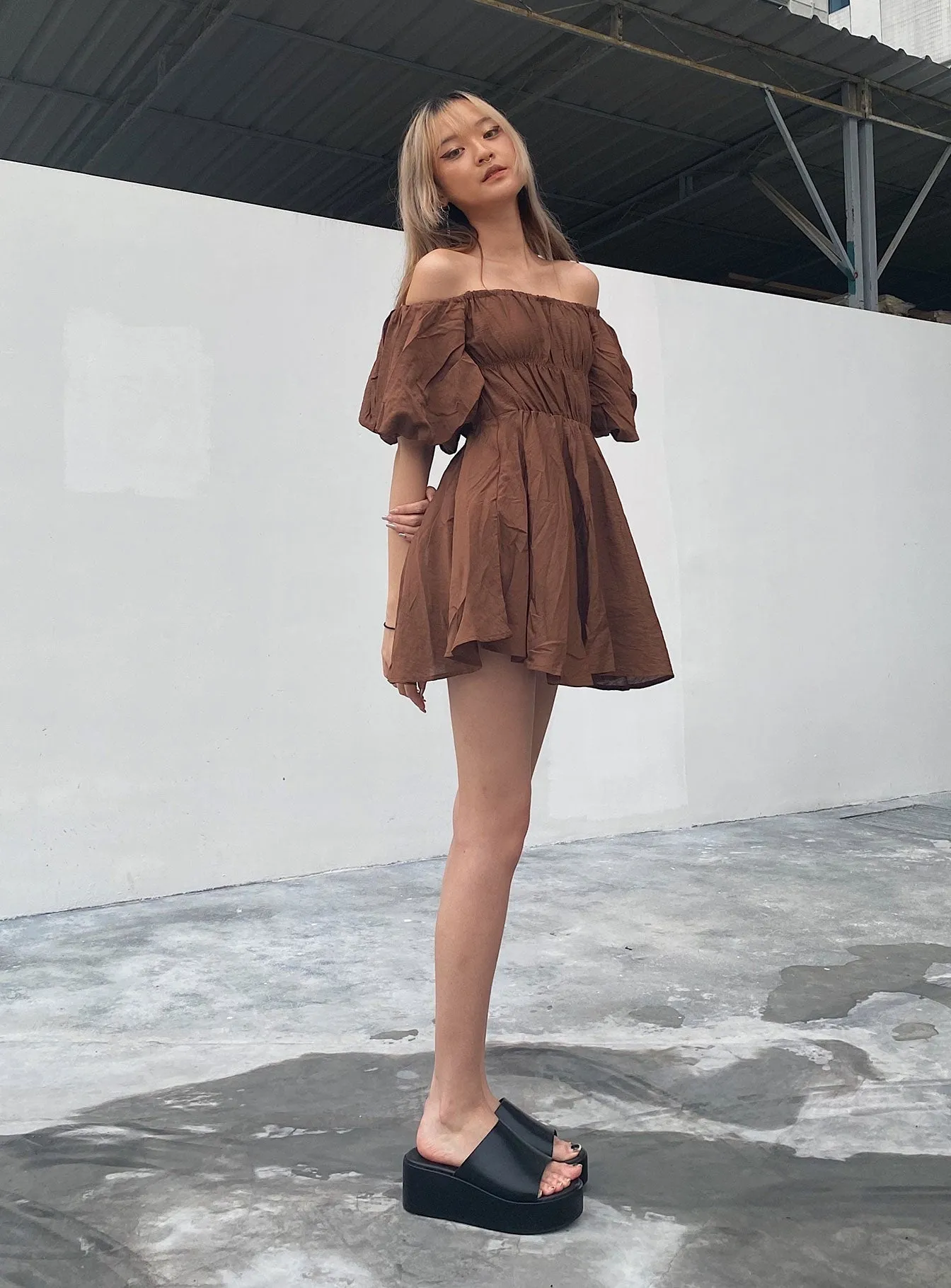 Halton Mini Dress Brown Stylish Cut
