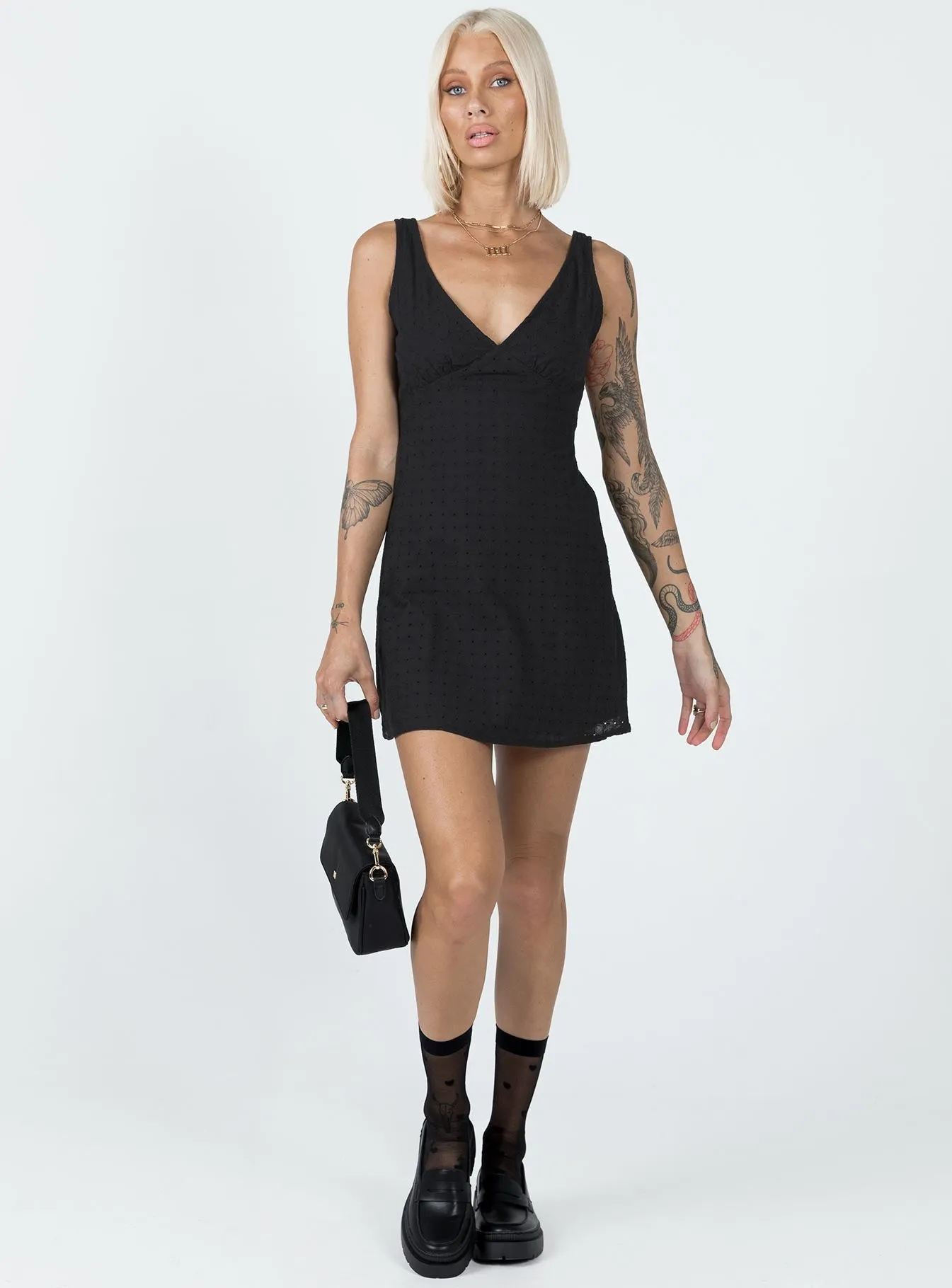 Flower Soft Nellie Mini Dress Black Anglaise