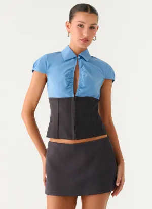 Everyday Layering Harlee Poplin Suiting Top - Charcoal