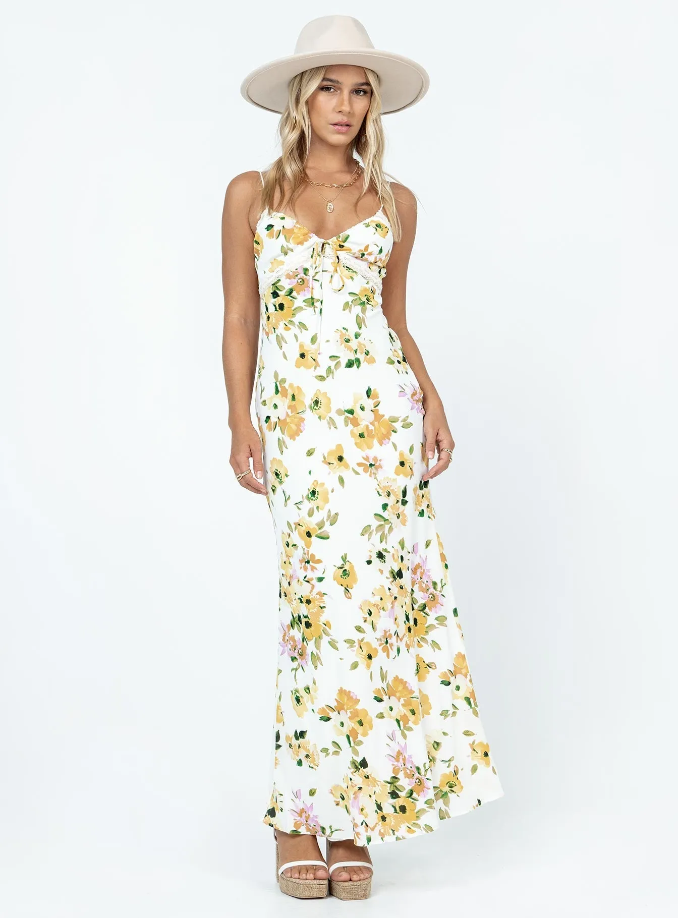 Emily Maxi Dress White / Yellow Floral Daily Silhouette