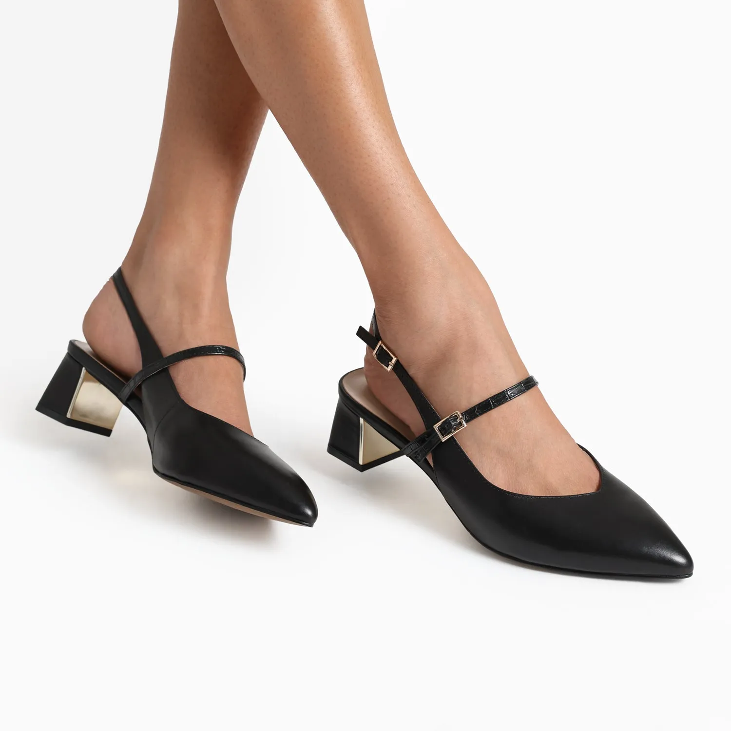 Harper Slingback Heel | Black leather Autumn Sandals
