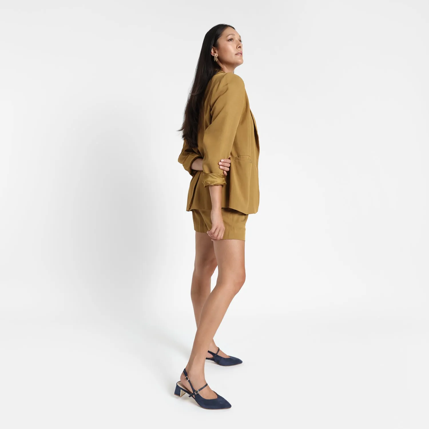 Harper Slingback Heel | Navy suede Natural Material City Life