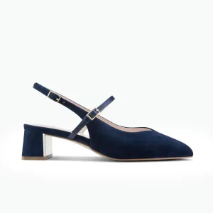 Harper Slingback Heel | Navy suede Nude Heels