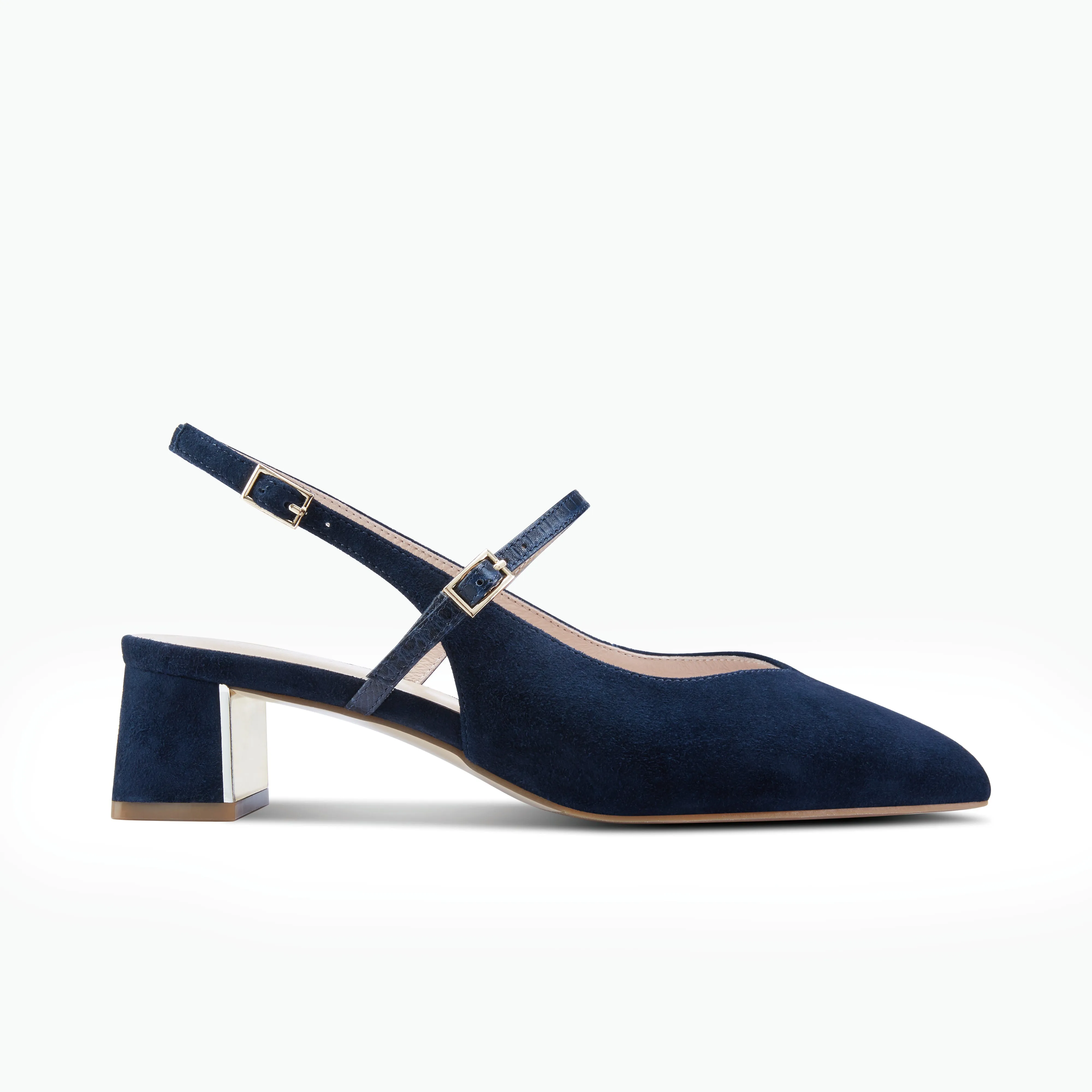 Harper Slingback Heel | Navy suede Nude Heels