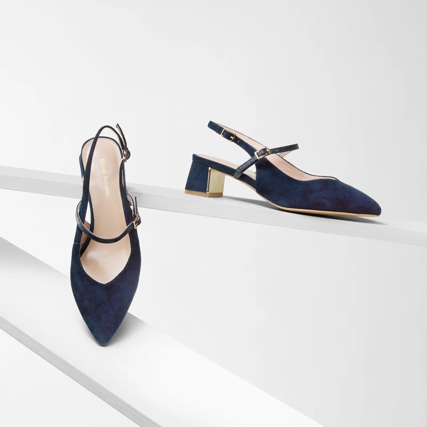 Harper Slingback Heel | Navy suede Classic Wedding Heels Classy Sandals